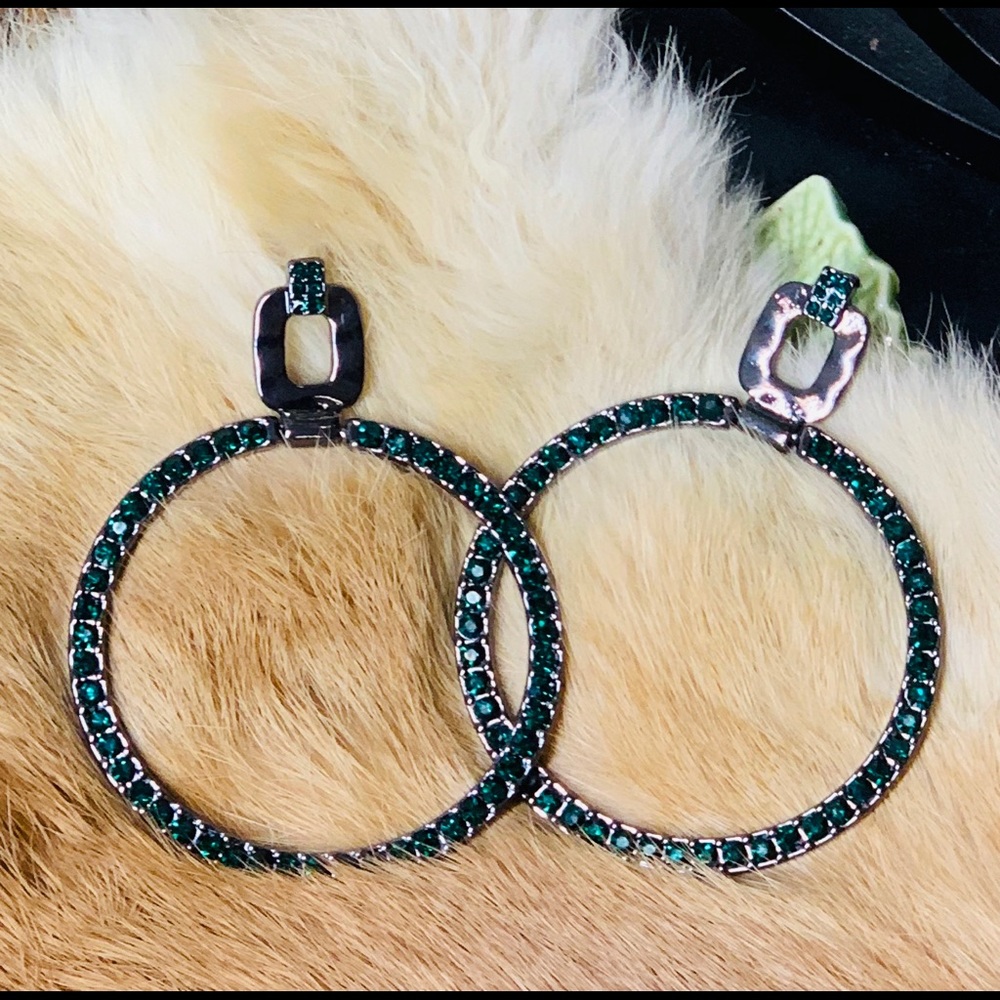 METEL Emerald Bejeweled and Metallic Earrings
